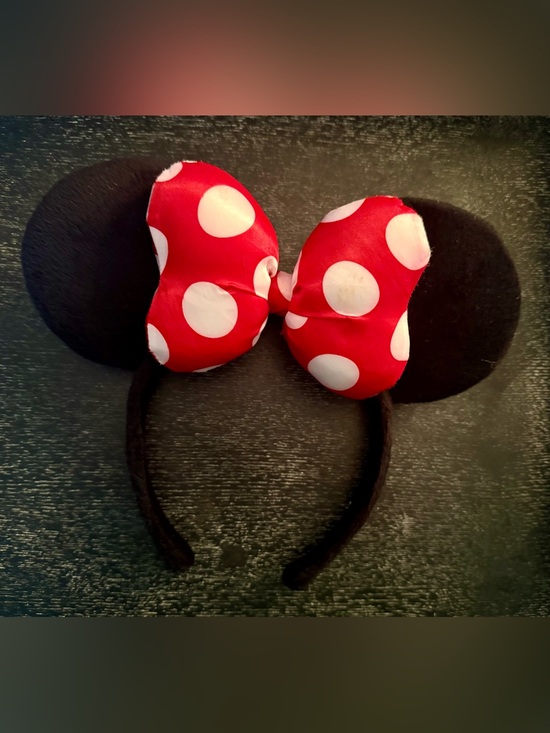 Disney Accessories - Disney Minnie Red & White Polka Dot Oversized Puffy Bow on Black Ears Headband